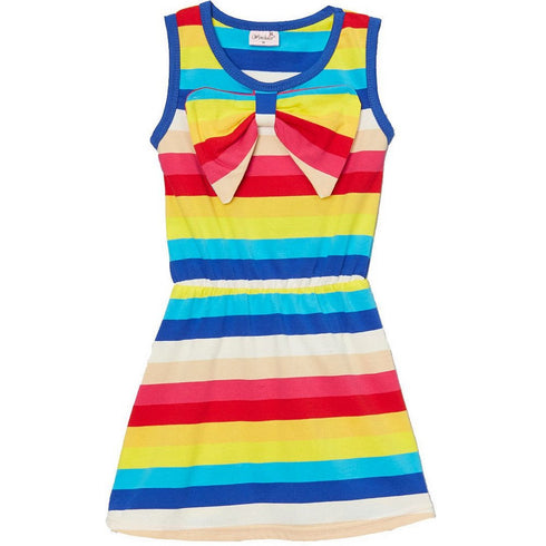 Little Girls Multi Color Rainbow Stripes Bow Polo Dress 24M-8 - SophiasStyle.com